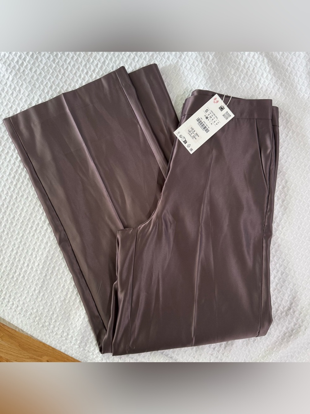 NWT Zara Satin High Waisted Wide Leg Pants Brown Size Small - Picture 6 of 7